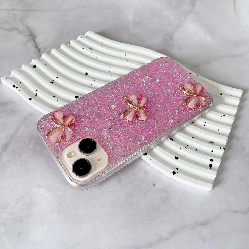 Für iPhone 14 Hülle Weiches TPU Epoxid Glitzer Handyhülle 3D Schmetterlinge Design Ästhetisch