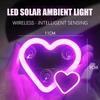 Solar Powered Car Neon Light Wireless Cute Double Heart Shaped Led Ambient Light Suction Cup  Atmosphere Breathing Lamp