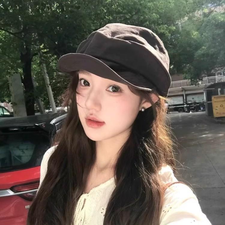 Japanese niche cotton and linen pleated cloud beret female spring and autumn face small newsboy hat octagonal painter hat