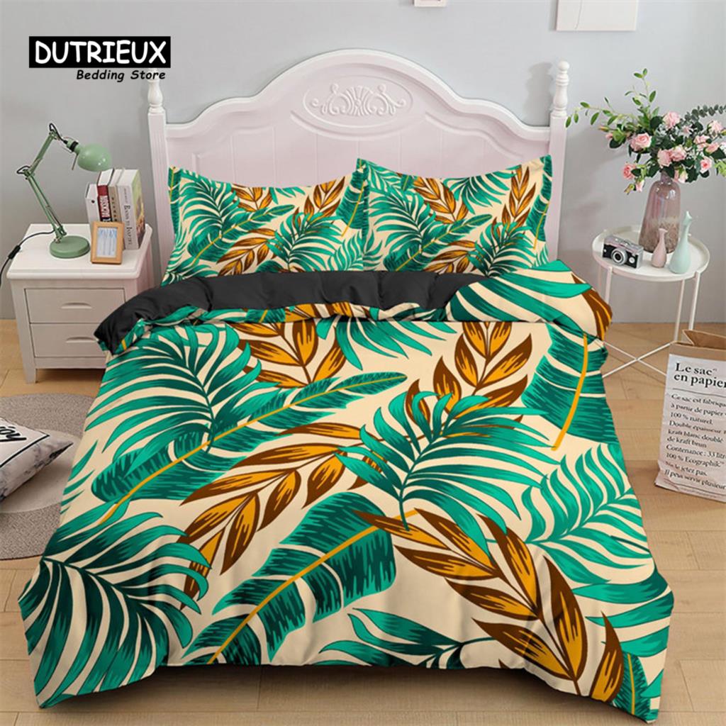 

Green Palm Leaf Bedding Set Hawaiian Tropical Leaves Duvet Cover Microfiber Monstera Banana Leaves Quilt Cover For Teen Adults EU single(135x200cm)