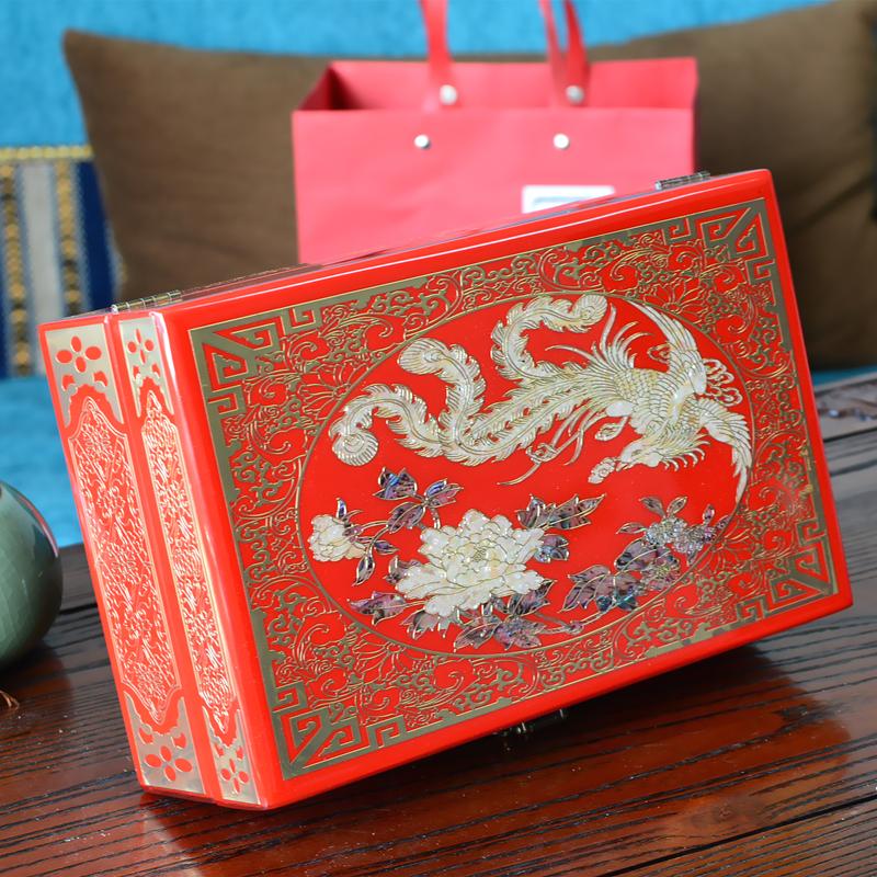 Vintage Filigree Jewelry Box with Copper Wire Inlaid Shells High Gloss Piano Lacquer Pingyao Polished Lacquerware