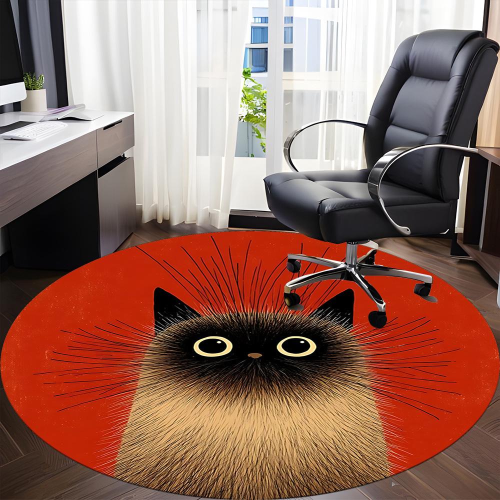 1PC Cat Whiskers Office Round Area Rug, Mat Suitable ForOffice, Under Office Chairs Bedroom Living Room Home Decor, Room Deco