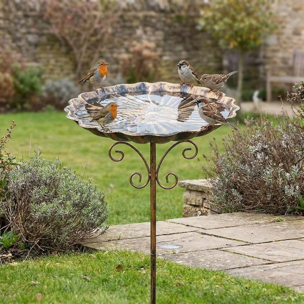 5-Pronged Base Iron Bird Bath Feeder Retro Standing Bird Bath Bird Water Drinker  Porch