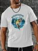 Unisex Crew Neck Fishing Trout Lake Art Print Short Sleeve Cotton Tee Casual Summer Streetwear Loose Basic Daily Outdoor Wear Top