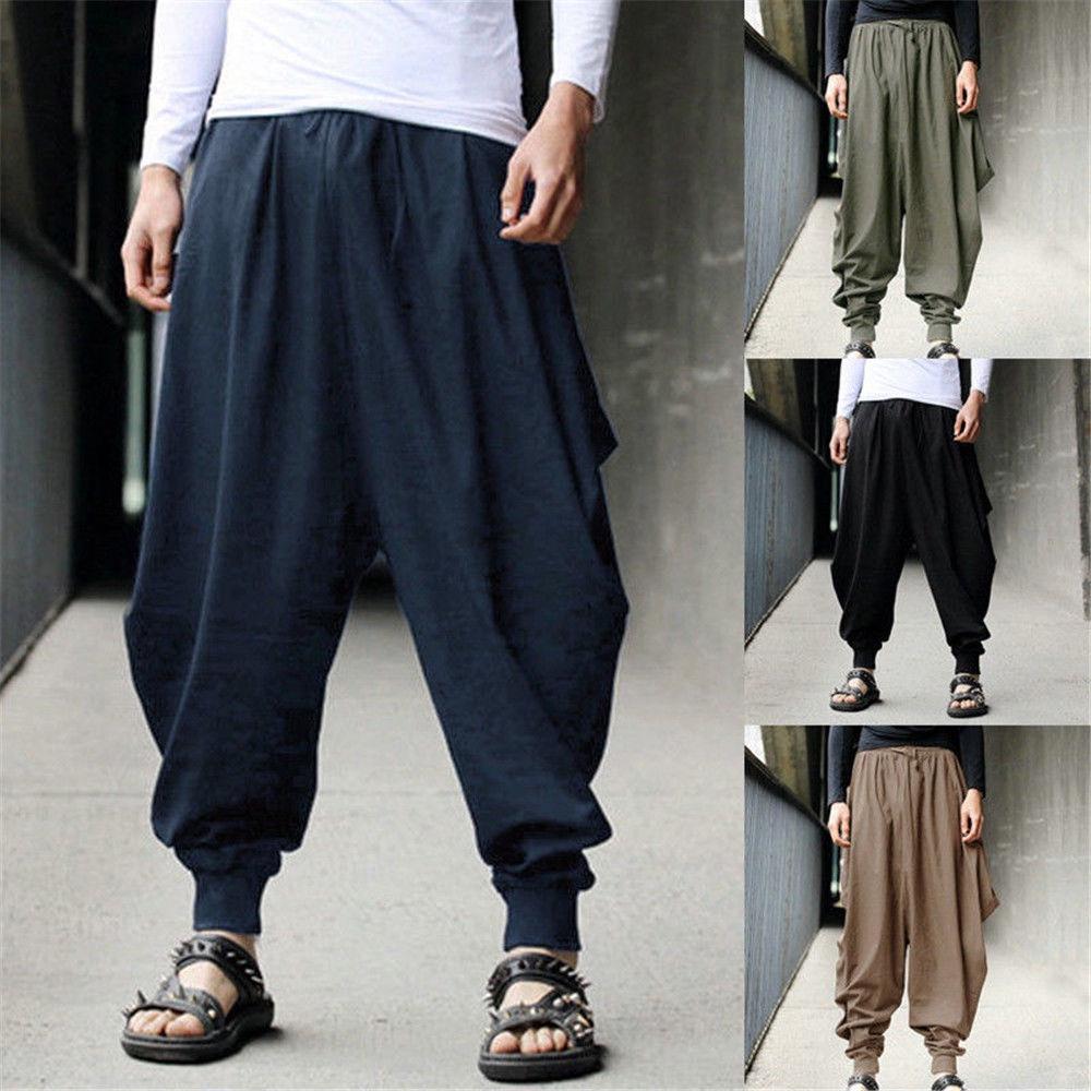 Men Retro Casual Cotton Harem Japanese Trousers With Comfortable Linen Fabric For Stylish Everyday Wear