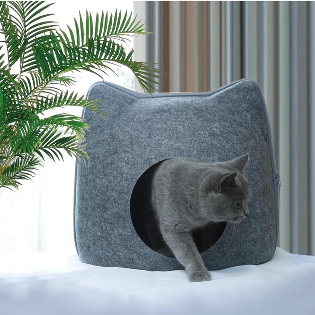 Felt Cat House Removable with Zipper Portable Indoor Outdoor Cat Tent Cats & Kittens Houses, Beds Tunnel for Cats or Small Dogs