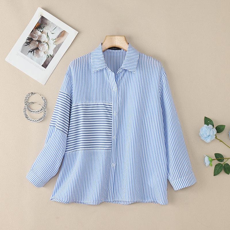 ZANZEA Women Stripe Print Casual Turn Down Collar 3/4 Sleeve Blouse