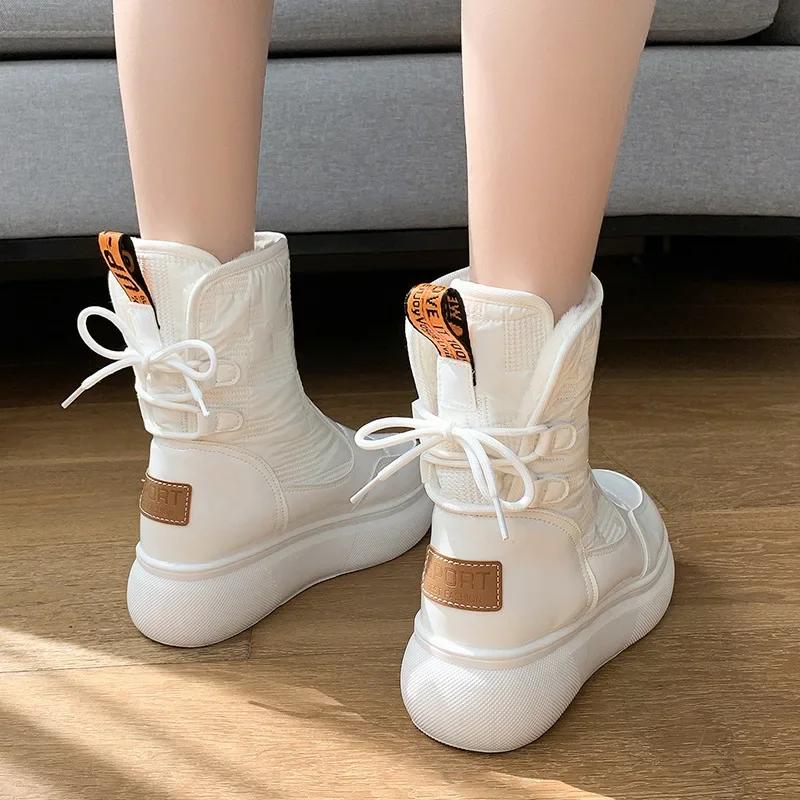 Fashion Warm Fur Ankle Furry Boots Women Snow Shoes Platform Pu Short Leather Boot Winter Thick Plush 2025 White Botas Mujer 40