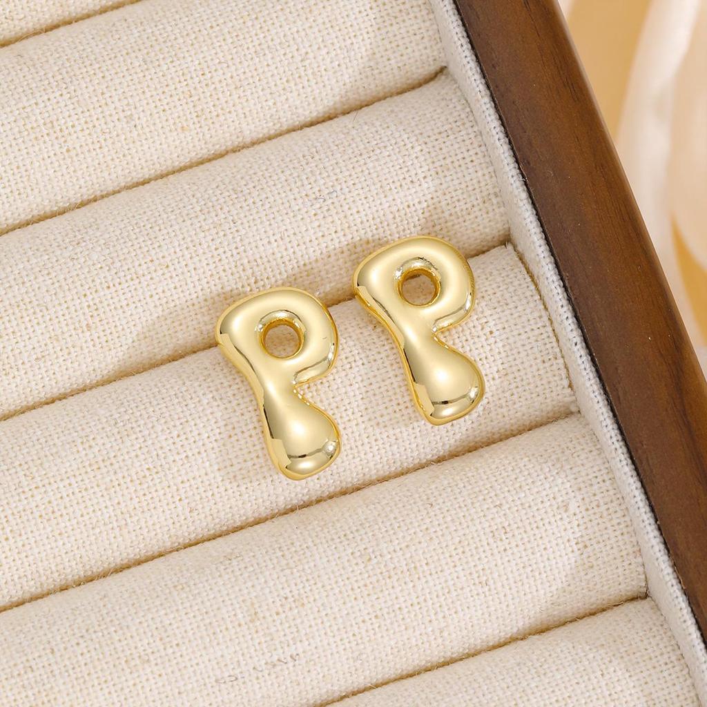 18K Polished Cute Bubble 26 Alphabet Stud Earrings - Minimalist Ear Jewelry