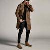 Men's Autumn and Winter European and American Style Double-breasted Mid-length Lapel Woolen Windbreaker