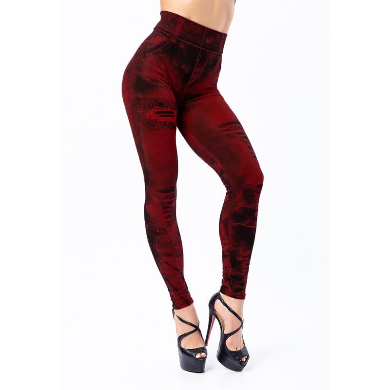 Women Stretchy Imitation Jeans Denim Leggings High Waist Skinny Pants