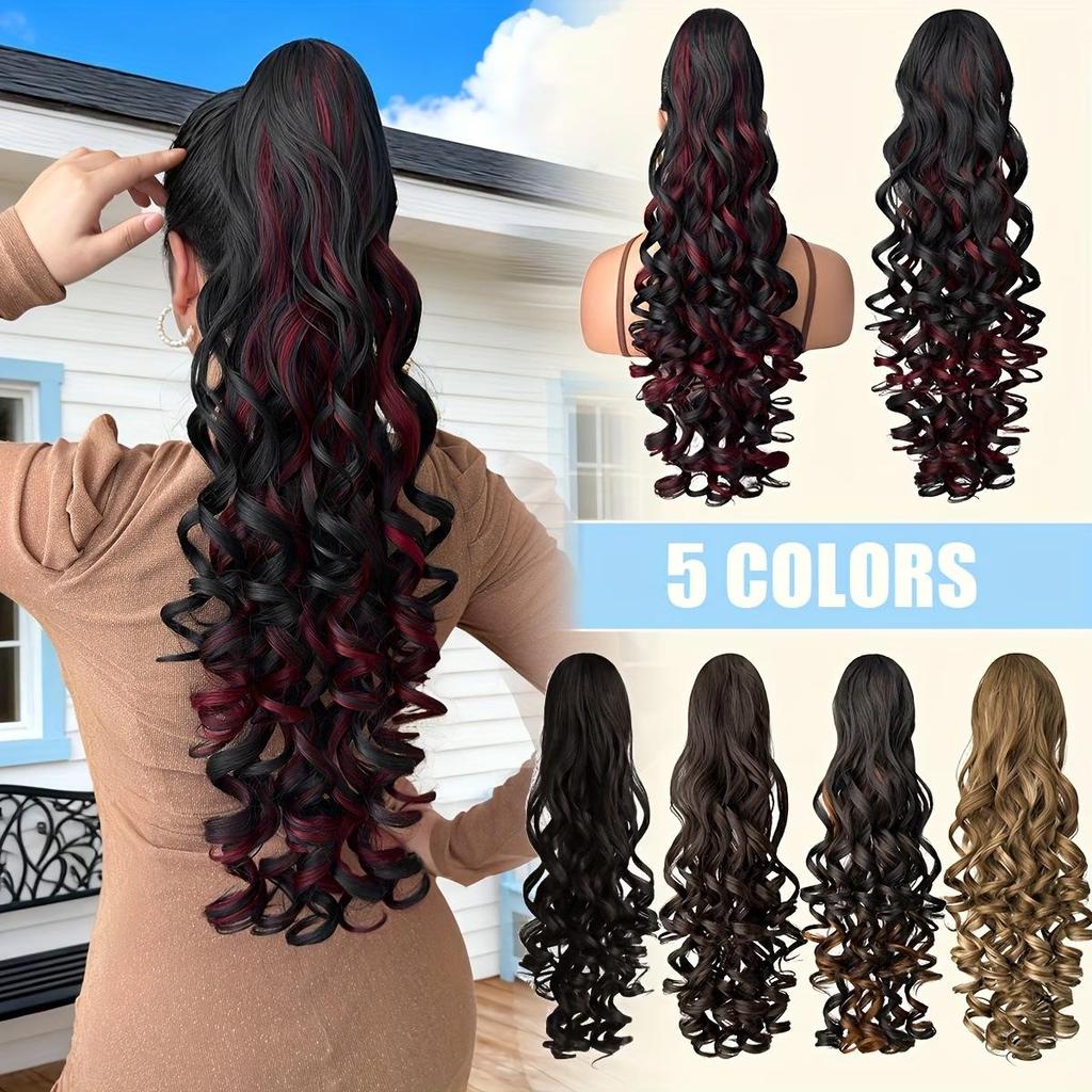 European & American Style Long Curly Ponytail Wig with Claw Clip - Roman Curl for Women