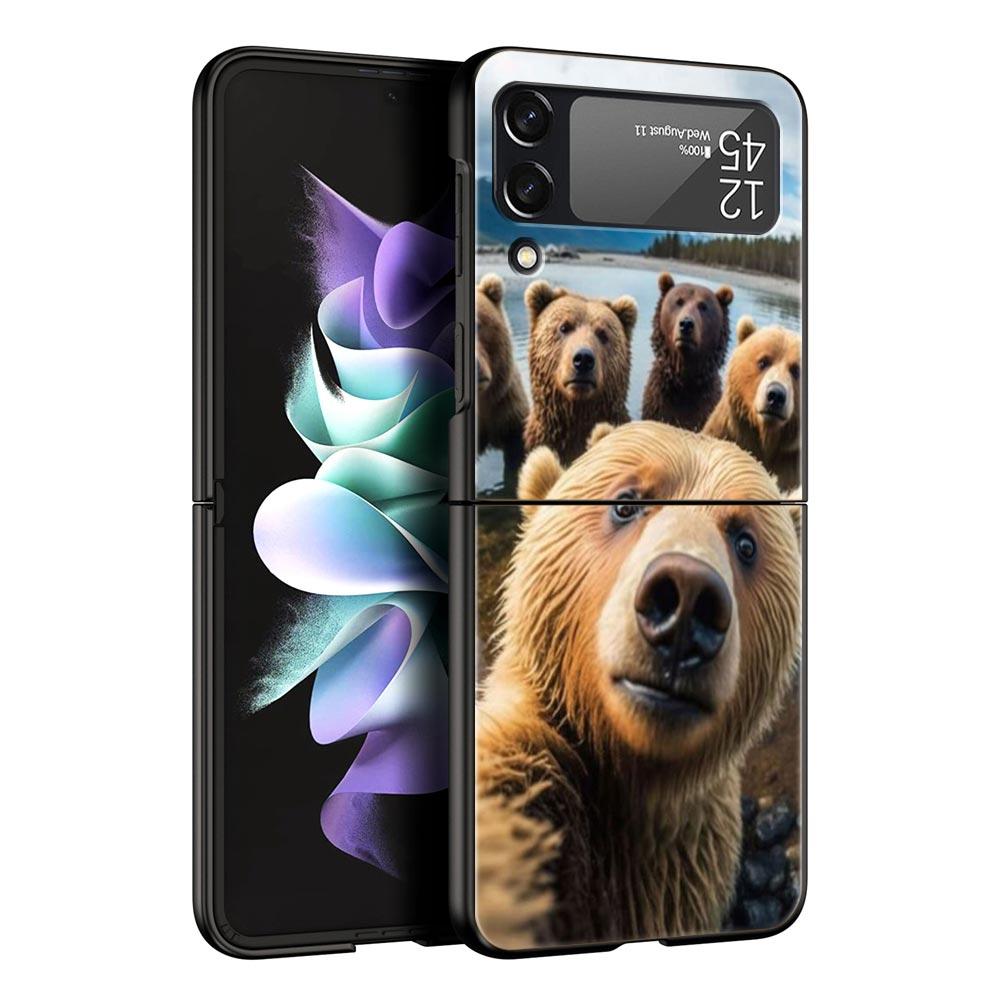 Animal Selfie Art Phone Case For Samsung Galaxy Z Flip3 Flip4 Flip5 PC Bumper Shell For Z Flip 3 4 5 Black Hard Folding Cover
