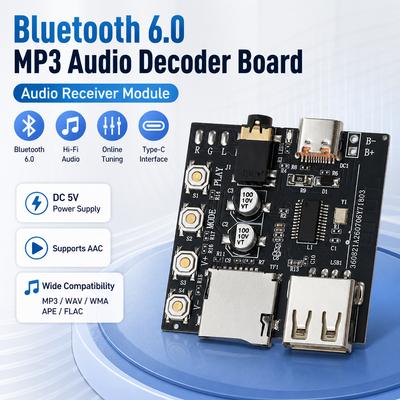 DC5V MP3 Audio Decoder Board BLUETOOTH 6.0 Receiver Module Power Off Memory Volume Retain TYPE‑C For Amplifier Headphone Speaker