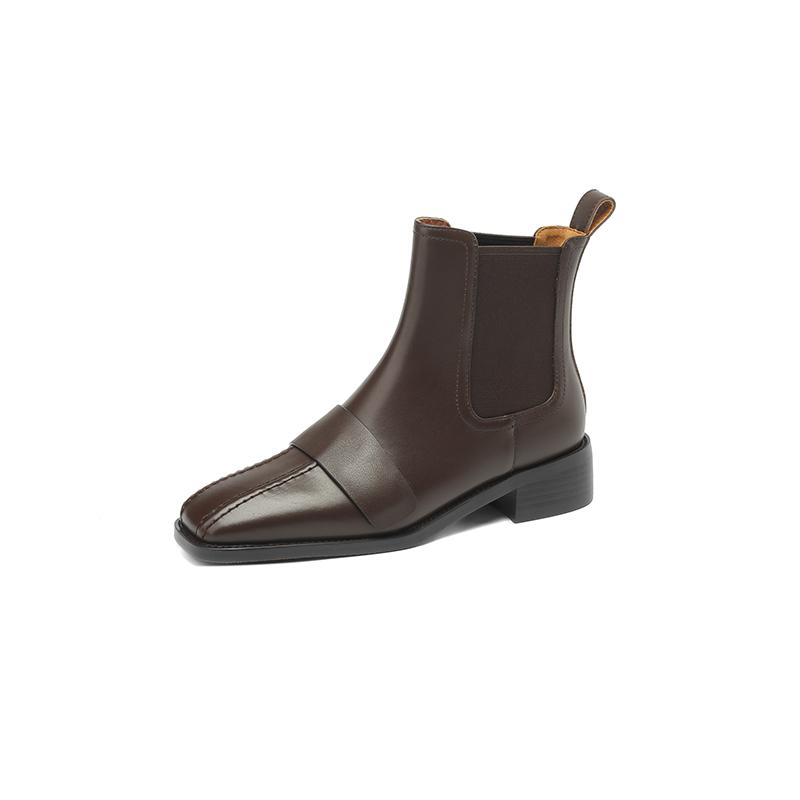 2024 New Women Genuine Leather Ankle Boots Autumn Winter Square Toe Thick Heels Casual Office Lady Working Black Shoes Woman