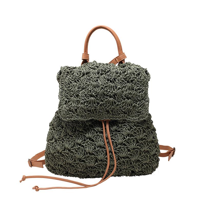 

Straw Backpack for Women Design Casual Woven Rattan Travel Bagpack Beach Holiday Style Female Knit Drawstring Korean Rucksack 30x12x34cm