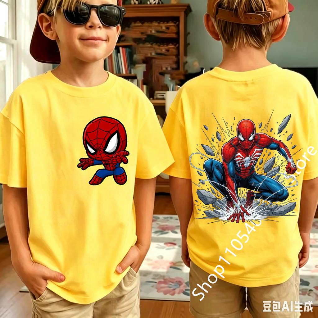 Summer Spider Children's T Shirt Breathable Fabric Classic Character Patterns in A Cute Style Suitable Daily Playwear