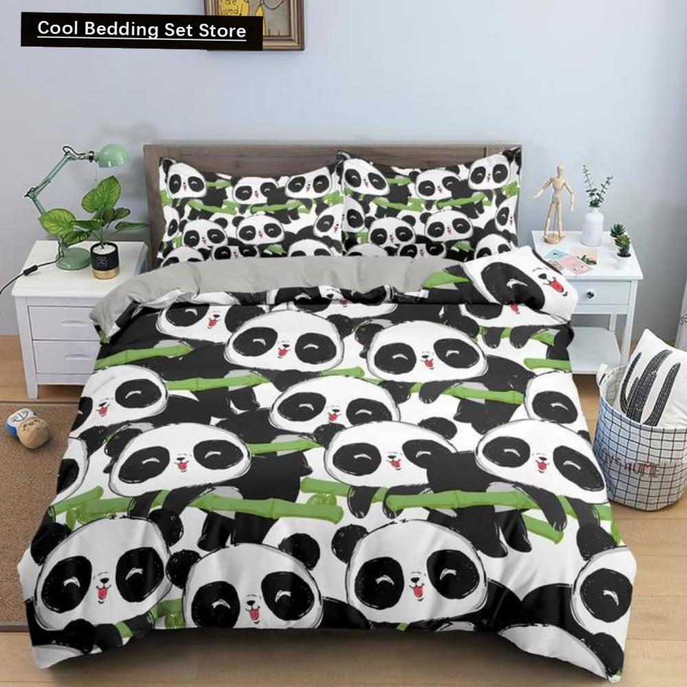 Cartoon Lovely Panda Bedding Set White Bed Linen 3D Print Gift for Kids Girls 2/3pcs Twin Single Queen King Size Duvet Cover Set
