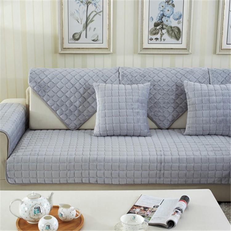 Super Soft Flannel Non-Slip Thickened Sofa Cushion Modern Simple Plaid Plush Cover Towel