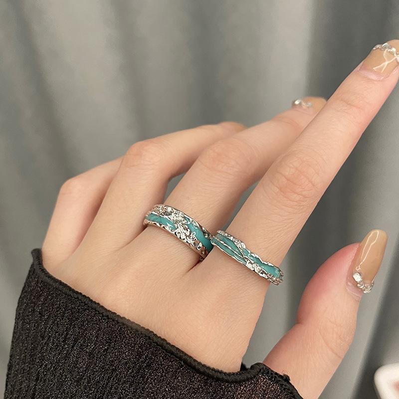 Niche Design Mint-Colored Epoxy Personalized Ring, Cold Wind, Advanced Sense, Open Index Finger Ring, Couple Ring