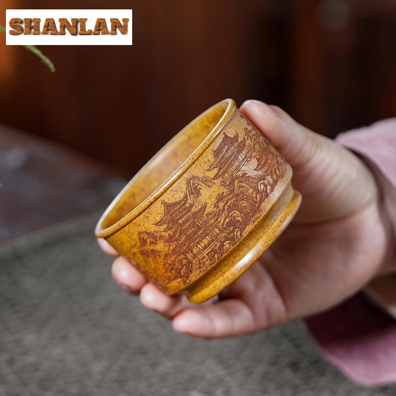 150ml Yixing Fialová Hlina Krajinný Čajový Šálek Starobylá Čajová Mísa Čajový Pár Osobní Šálek na Ochutnávání Čaje Chazhan Mistrovské Šálky Čajové Služby