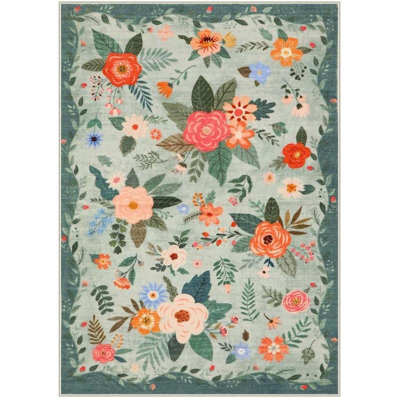 Purple Floral Living Room Carpet Washable Rugs for Bedroom Aesthetic Sofa Coffee Table Mat Modern Nursery Decoration Floor Mats