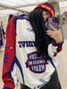 Women's Retro American Mesh Jersey with Street Print: Loose Long-Sleeved Dance Top