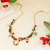 Bow Pendant Red Green Bell Choker Necklace Santa Claus Xmas Bead Clavicle Chain  Women