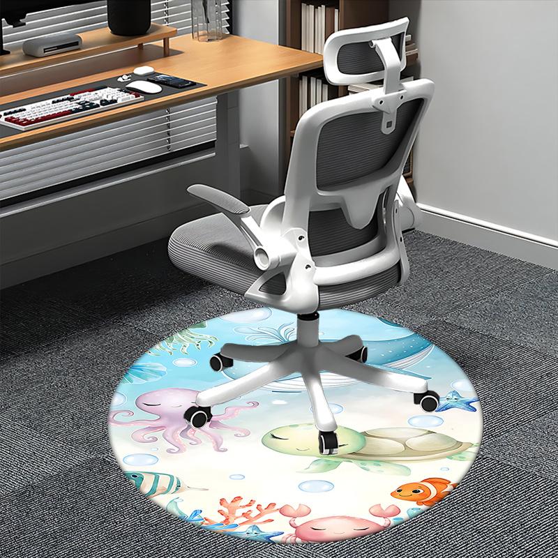 Underwater Adventure Chair Mat - Round Carpet for Home Decor, Office Use, and Gifts - Cute Ocean Animal Design Suitable for Bedrooms