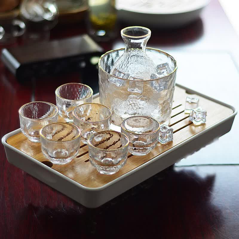 UO SO Japanese Style Hammered Glass Sake Warming Set