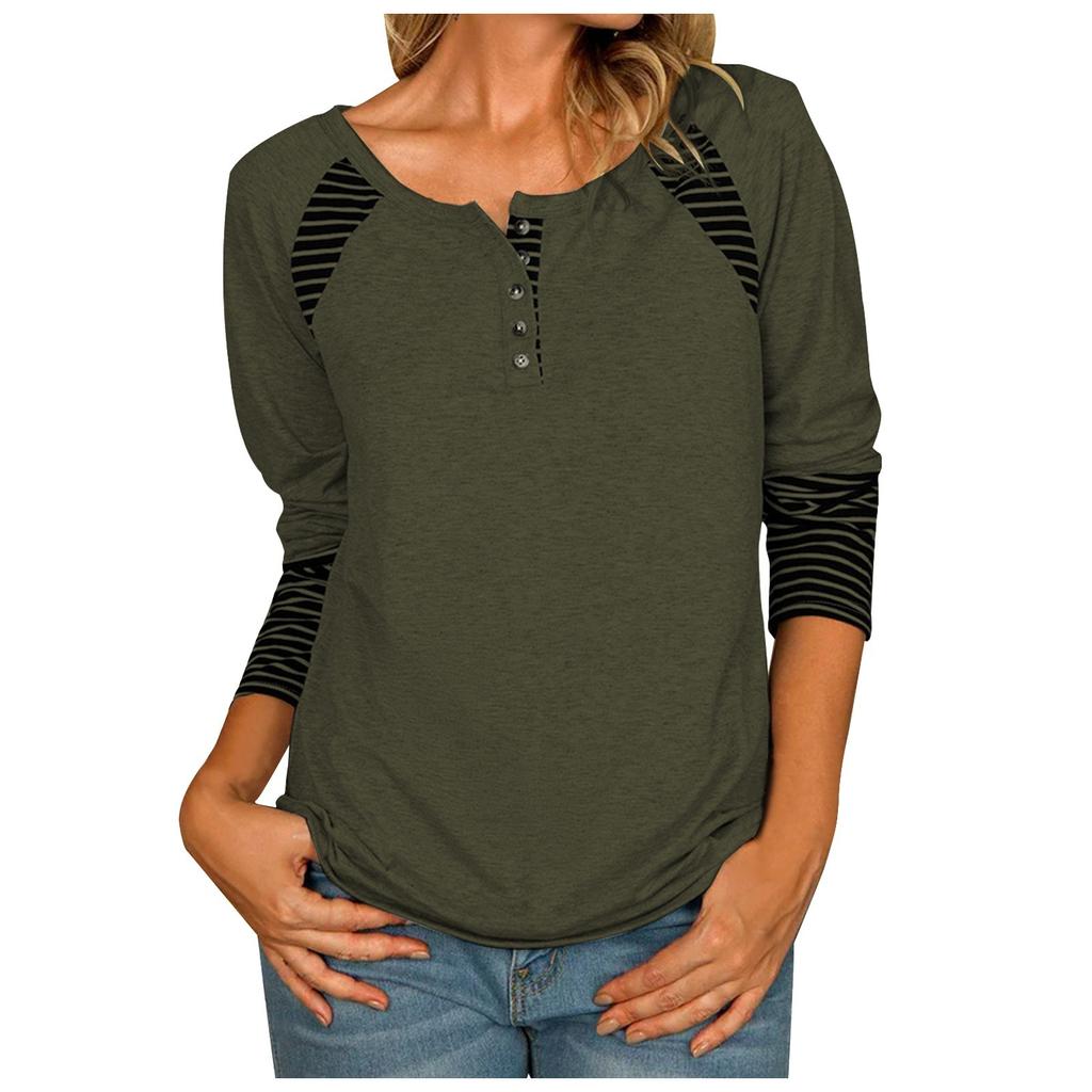 Fashion Womens Tops Casual V Neck Tunic Tops Striped Button Pullover Sweatshirt Casual T-shirt Top