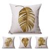 Golden Leaf Style Cotton Linen Cushion Cover Nordic Hand-Painted Leaves Luxury Harmony Home Decor Sofa Chair Pillow Case Cojines