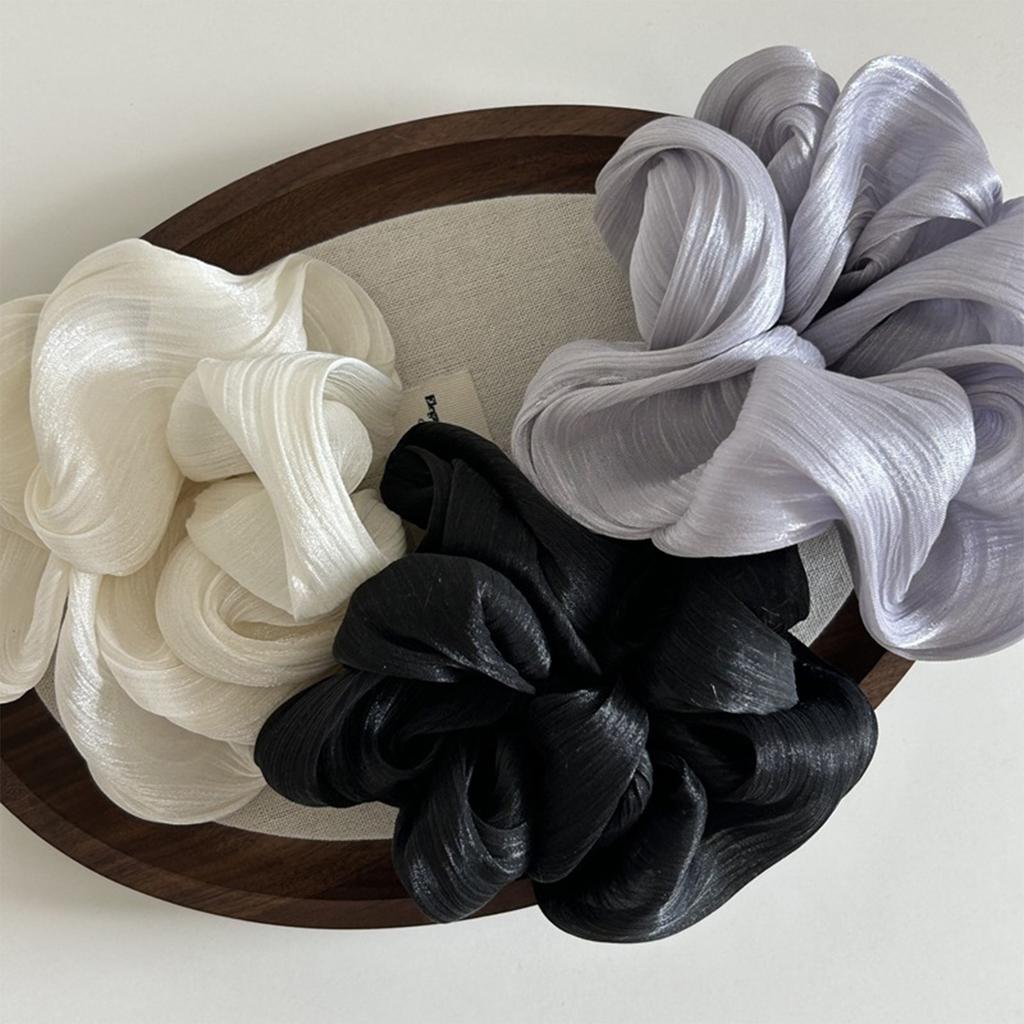 Pearl Sheen Hair Scrunchies for Women High Gloss Hair Bands Thick Elastic Ponytail Holders Elegant for Bridal Casual Occasions