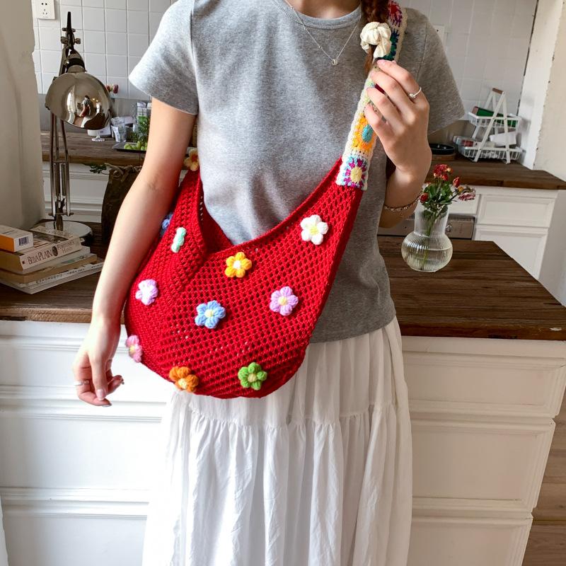 Large Capacity Hollow Knitted Bag Women's Summer 2025 New Versatile Shoulder Shopping Bag Woven Tote Bag