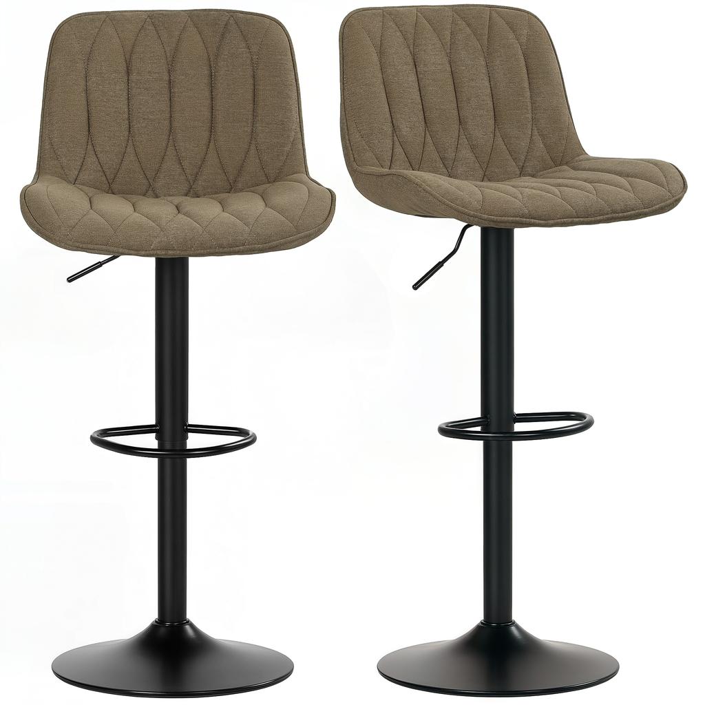 Set of Two Linen-Look Bar Stools - Brown
