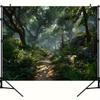 2D Woodland Forest Backdrop, Misty Green Path Background for Outdoor Themed Party