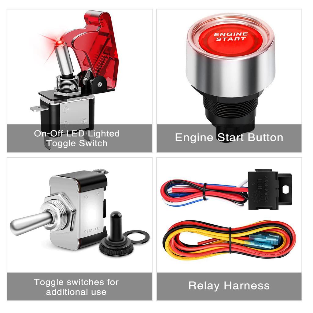 12V Ignition Switch Panel - 2-in-1 Rocker Switch with Relay Wiring Harness for Car and RV Modification