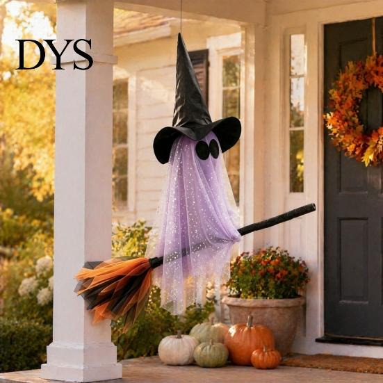 Venkovní dekorace duchů na zahradu Halloweenská čarodějnice Závěsná ozdoba na koště Strašidelný klobouk Plovoucí party rekvizity Přívěsky Vnitřní dekorace strašidelného domu