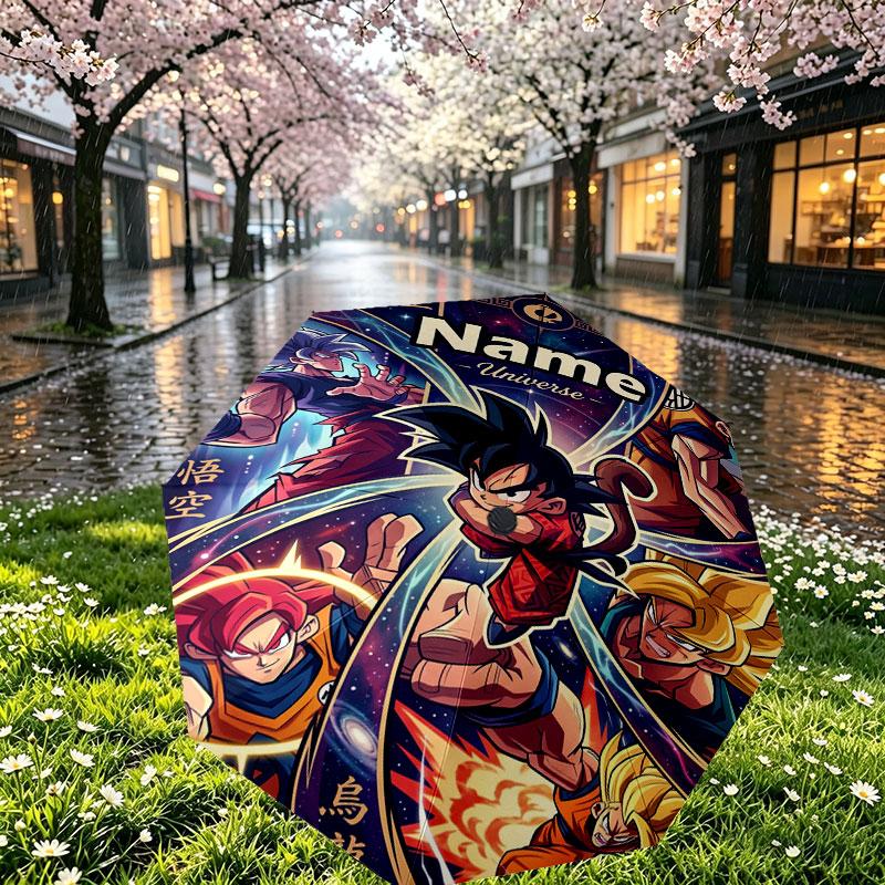 Custom Name Personalized Dragon Ball Z Print Umbrella, Auto Open Close, 8‑Rib Sturdy Frame, Commute Camping Hiking Use, Birthday Gift