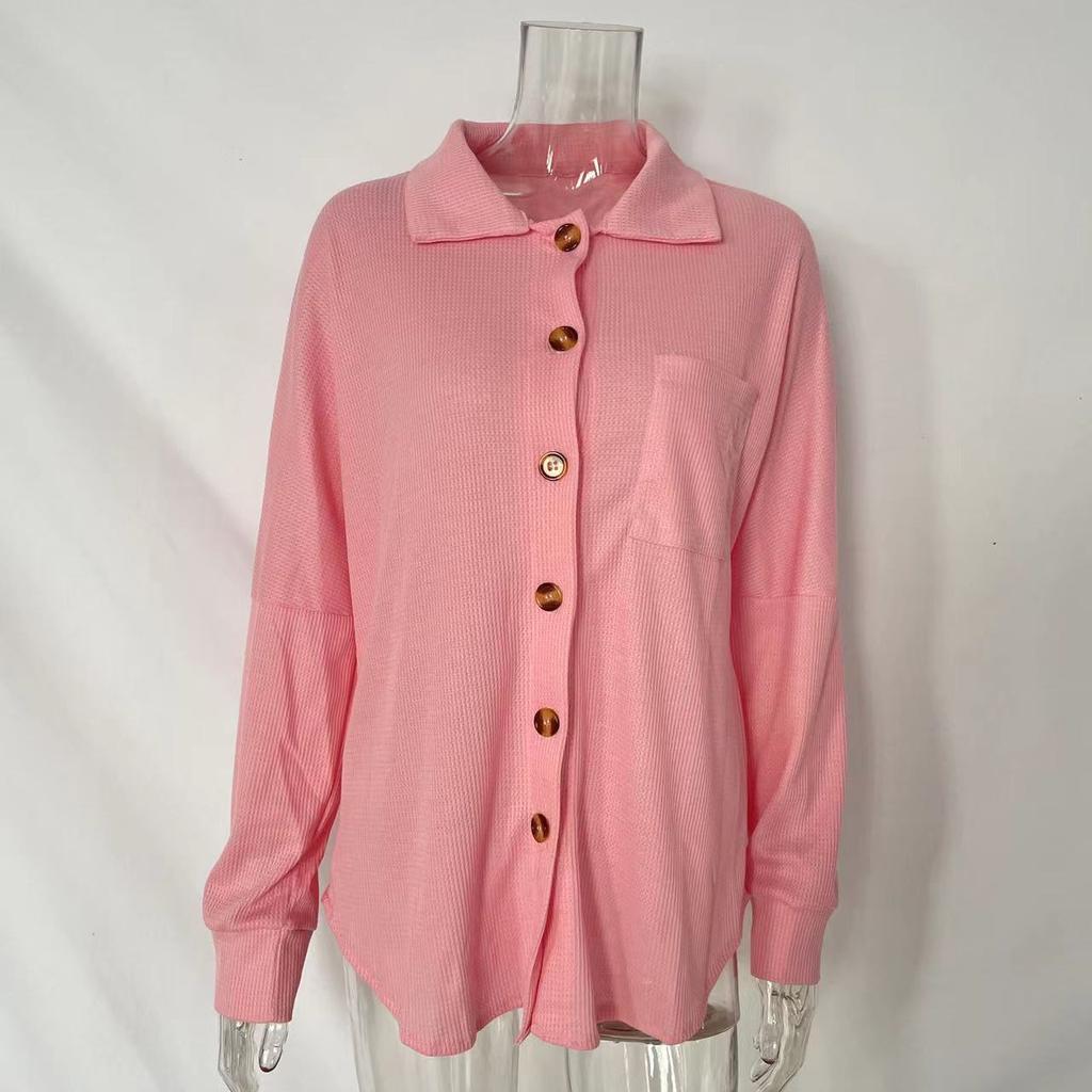 Womens Waffle Knit Shacket Jacket Casual Long Sleeve Button Down Shirts Dressy Blouses Tops