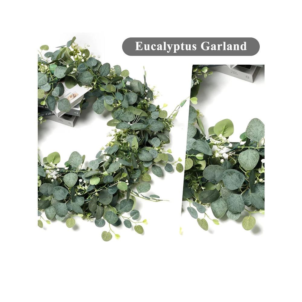 2pcs Artificial Eucalyptus Vine Plant Real Texture Fake Green Hanging Plant Wedding Courtyard Garden Home Party Wall Decoration