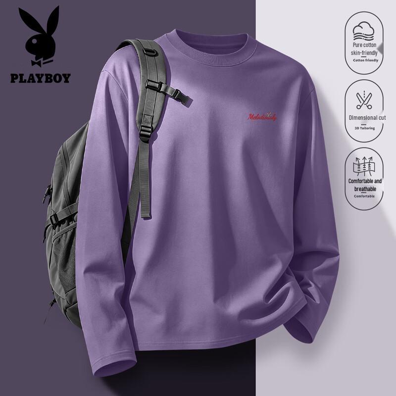 PLAYBOY Męska koszulka z długim rękawem, bawełniana, z okrągłym dekoltem