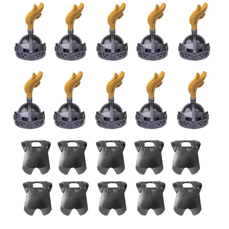MOC Medieval Military Building Blocks Weapon Figure Accessories Shoulder Armour Helmet Bow Cape Hat Sword Brick Toy Gift X038