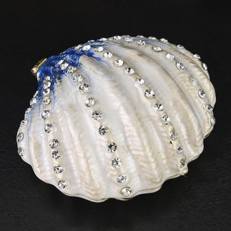 Mini Jewelry Storage Box Inlaid Gem Organizer Shell Shape Portable Alloy Storage Earrings Ring Dresser Home Desktop Decorative