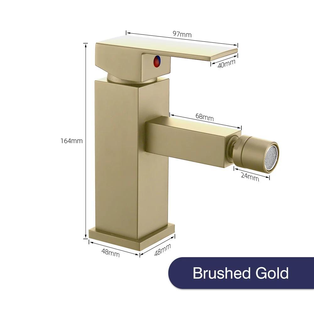 Brushed Gold Bidet Faucet Bathroom Sink Tap 360 Swivel Round Nozzle Square Hot And Cold Mixer Deck Mounted