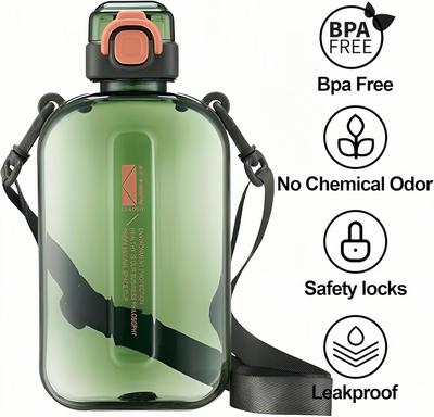 Large Capacity 750ml Flat Water Bottle with Scale & Leakproof Crossbody Strap, Lightweight for Students Outdoor Sports Travel