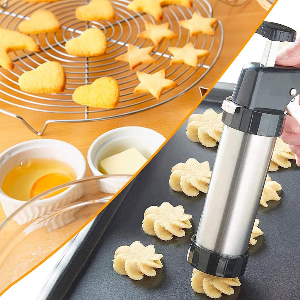 Stainless Steel Cookie Press Kit – 13 Discs & 8 Nozzles – Multi-Pattern Stamper for Baking, Biscuits & Cake Decoration