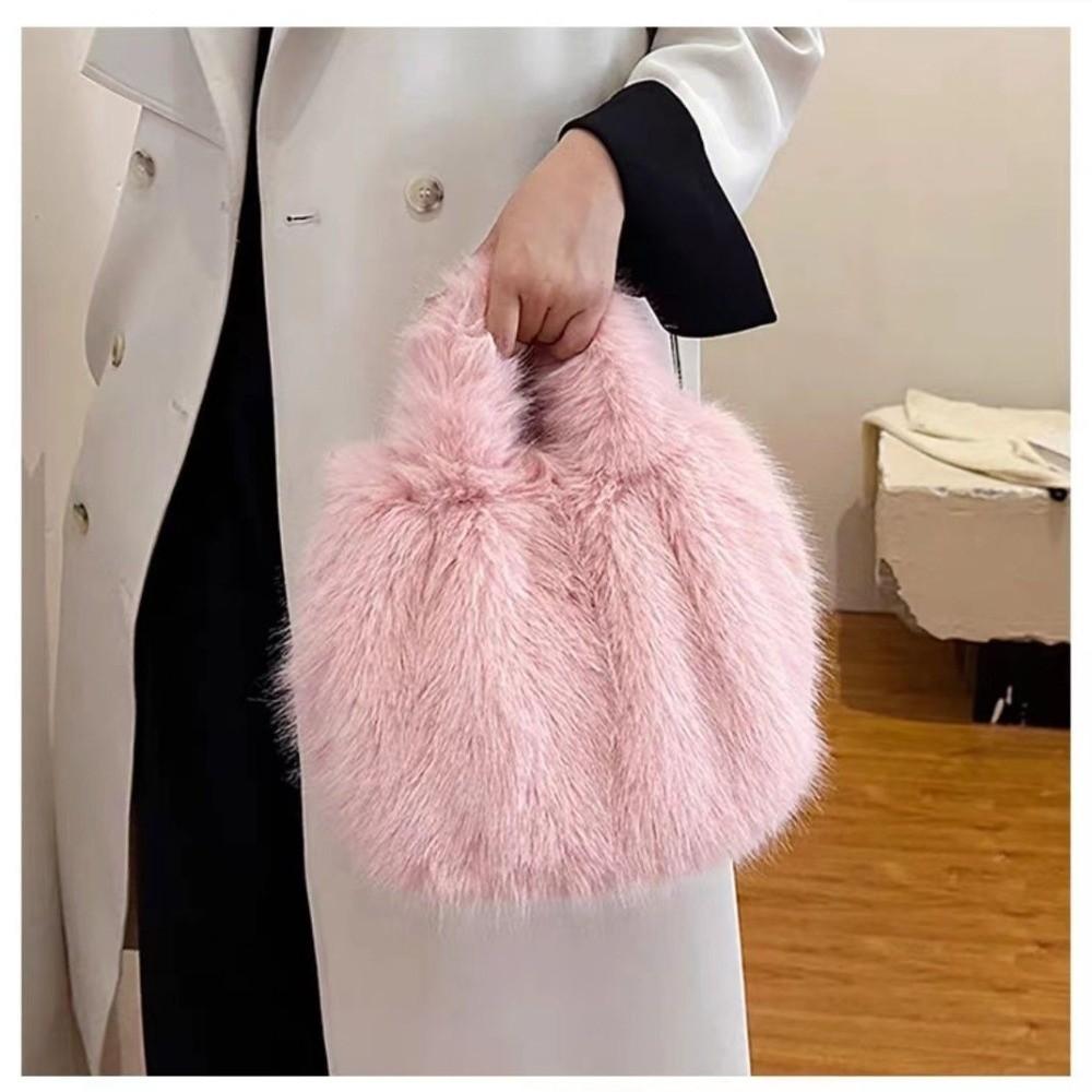 Fashion Lightweight Women'S Handbag Fox Fur Simulation Large Capacity Bucket Bag Soft Solid Color Tote Bag Women