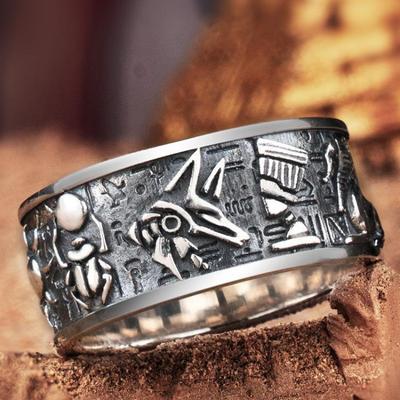 Geprägter Ägyptischer Gott Horus Anubis Retro Silberring Trendiger Herrenring