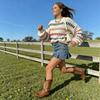 Womens Round Neck Knit Sweater Soft Versatile Color Block Casual Top Daily Wear